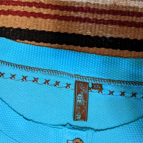 Pro Rodeo Big Buckle Thermal Turquoise/Brown Long Sleeve Shirt Size XXL NWT - Picture 4 of 5